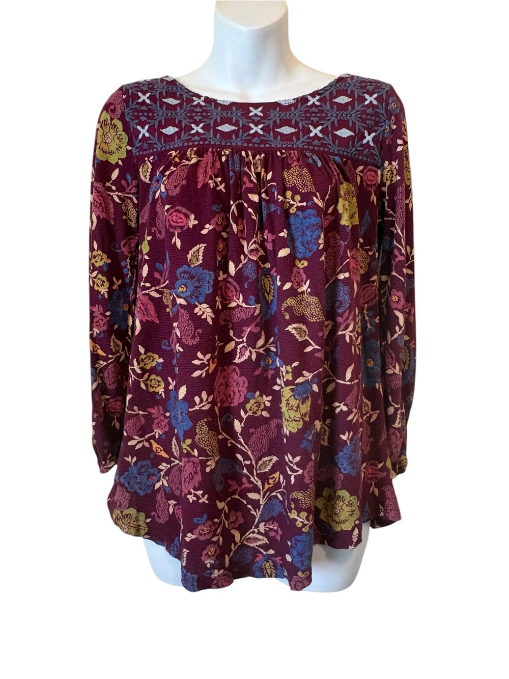Lucky Brand Maroon Floral Top Size S
